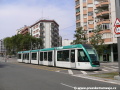 Na tramvajové lince T4 jezdí moderní nízkopodlažní vozidla Alstom Citadis 302 s pevnými podvozky mezi cílovými zastávkami Ciutadella Vila Olímpica - Estacio de Sant Adrià | 10.-15.7.2008