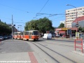 Souprava vozů T3SUCS ev.č.7805+7806 z roku 1988, vypravená na linku 4 míří k zastávce Trnavské Mýto. | 26.6.2015