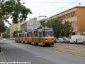 K zastávce Dózsa György út se blíží trojice vozů T5C5 ev.č.4313+4312+4240 vypravená na linku 14 a pokud se za ní otočíme... | 12.7.2012