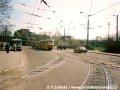 Souprava vozů T4SU vedená vozem ev.č.311 na Kyjevské ulici u vozovny na lince 2 | 28.4.1996