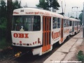 Souprava vozů T3 ev.č.34+40 na lince 2 v prostoru provizorního trojúhelníku Kubelíkova | 1998