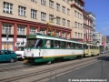 Ulicí 1. máje tu k nádraží stoupá souprava vozů T3M ev.č.70+67 vypravená na linku 3. | 17.8.2006