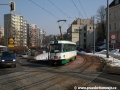 Ještě jeden návrat Pražáka, vůz T3M ev.č.82 vypravený na linku 5 projíždí nově zdvoukolejněným a zdvourozchodnělým úsekem tratě v Mlýnské ulici | 18.3.2010