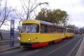 Souprava vozů T3M3 ev.č.243+283 vypravená na linku 4 stanicuje v zastávce Litvínov, Technické služby. | 5.11.2010