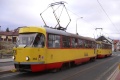 Souprava vozů T3M3 ev.č.282+247 vypravená na linku 4 stanicuje v zastávce na znamení Litvínov, Technické služby. | 5.11.2010