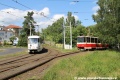 Vůz T5B6 ev.č.273 vyčkává ve smyčce Litvínov, Poliklinika na setkání s cyklotramvají tvořenou soupravou vozů T3SUCS ev.č.277+249 vypravenou na linku 4. | 2.6.2012