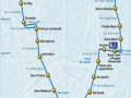 Plán trasy linky č. 1 v Nice s názvy zastávek