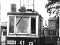Souprava dvounápravových tramvají na Černém potoce vypravená na linku 1 s vozem ev.č.61 v čele | okolo 1980