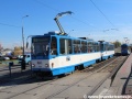 Souprava vozů T6A5 ev.č.1106+1110 stanicuje v zastávce Zahrádky... | 19.10.2012