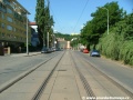 Koleje tramvajové tratě se v ulici U Plynárny opět napřimují.