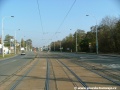 Levý oblouk tramvajové tratě před zastávkou Poštovka