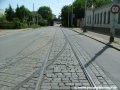 Sjezdová výhybka vjezdových kolejí do smyčky Radošovická z obou traťových směrů v ulici V Korytech