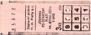 Zlevněné jízdenky za 3,- Kč byly v počátku roku 1994 tištěny na růžové papíry.