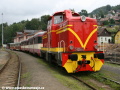 Lokomotiva T426.001 v čele zvláštního vlaku složeného z vozů 29-29 309+29-29 327-5+Balm Bistro+820.056-0 po návratu z první jízdy v železniční stanici Tanvald. | 10.9.2011
