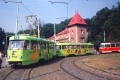 Souprava vozů T3 #6798+6898 na lince 12 ve smyčce Hlubočepy. | 25.6.1994