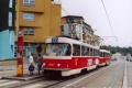 Souprava vozů T3 #6907+6909 na lince 12 odbavuje cestující v zastávce Okrouhlická. | 2.8.2005