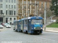 Souprava vozů T3SU ev.č.7012+7013 vypravená na linku 32 nahrazující část trasy linky 22 u Vršovického náměstí. | 27.3.2004