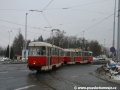 Souprava vozů T3SUCS ev.č.7191+7190 vypravená na linku 20 zatahuje do vozovny Vokovice ve směru do centra | 20.1.2010