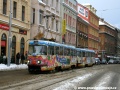 Souprava vozů T3SUCS ev.č.7198+7199 vypravená na linku 9 zdolává sněhovou kalamitu u zastávky Arbesovo náměstí | 11.1.2010