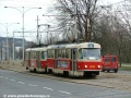 K výjezdové koleji ze smyčky Podolská vodárna se blíží souprava vozů T3M ev.č.8059+8037 vypravená na linku 3. | 27.3.2004