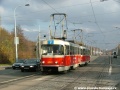 Souprava vozů T3M ev.č.8062+8037 vypravená na linku 9 míjí vjezd do vozovny Motol. | 8.11.2004