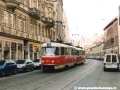 Souprava vozů T3M ev.č.8071+8055 vypravená na linku 3 míří ulicí Na Poříčí ke křižovatce HAvlíčkova. | 18.3.2003