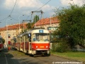 Souprava vozů T3M ev.č.8096+8011 vypravená na linku 4 manipuluje na vnitřní koleji smyčky Kotlářka. | 19.7.2004