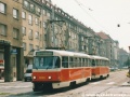 Souprava vozů T3R.P ev.č.8320+8321 vypravená na linku 25 míří k původní smyčce Podbaba. | 9.9.2002