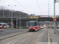 Souprava vozů T6A5 ev.č.8611+8612 tvoří krycí vlak jedoucí před novým vozem Škoda 14T ev.č.9114 | 22.12.2006