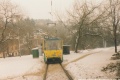 Vůz KT8D5 ev.č.9038 vypravený na linku 3 manipuluje v zasněžené smyčce Dvorce. | 18.1.1997