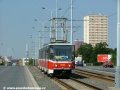 Vůz KT8D5 ev.č.9039 vypravený na linku 3  míří k zastávce Depo Hostivař, nazývané v době pořízení snímku Hutní základna. | 30.7.2004
