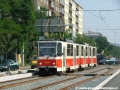 Do zastávky Balabenka vjíždí vůz KT8D5 ev.č.9040 provádějící zátěžové zkoušky rekonstruované tratě. | 1.9.2005