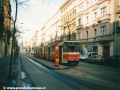 Vůz KT8D5 ev.č.9045 vypravený na linku 11 stanicuje v zastávce Šumavská. | 2.3.2001