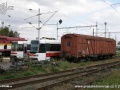 Ještě nedávno zcela nečekaná společnost vozu RT6N2 ev.č.9101, RT6N1 ev.č.9104 s lokomotivou 750.371 v areálu DPOV, a.s. Nymburk | 25.9.2009