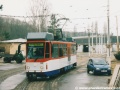 Vůz T6C5 projíždí kolejovou harfou motolské vozovny, aby se vydal do ulic. | 8.3.2003