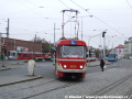 Cvičný vůz T3 ev.č.5520 opouští smyčku Smíchovské nádraží a vydává na cestu ke smyčce Hlubočepy, na barrandovskou trať mají vozy typu T3 vjezd zakázaný | 22.10.2008
