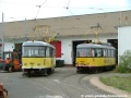 Oba pracovní vozy T3M ev.č.5551 a 5550 v areálu Ústředních dílen Dopravního podniku. | 22.9.2004